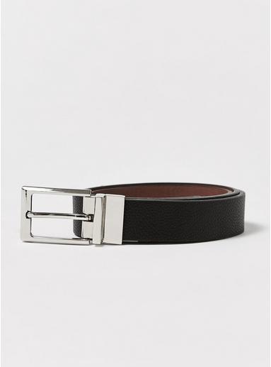 Topman Mens Smart Skinny Polished Silver Buckle Reverse Belt In Black And Tan