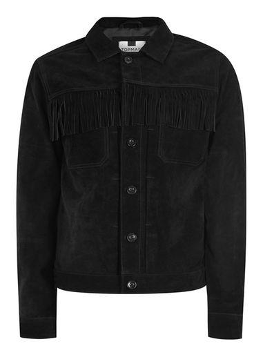 Topman Mens Black Suede Fringe Western Jacket