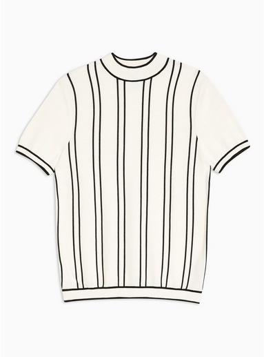 Topman Mens Cream Off White Stripe Turtle Neck Jumper