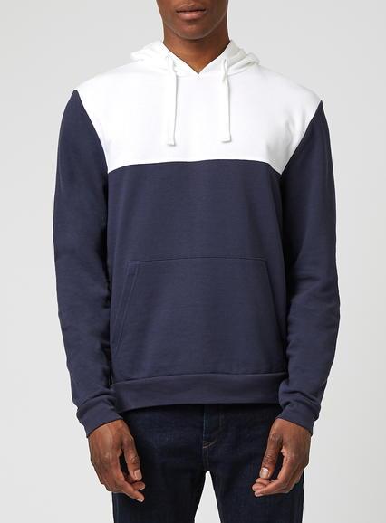 Topman Mens Blue White And Navy Colour Block Hoodie