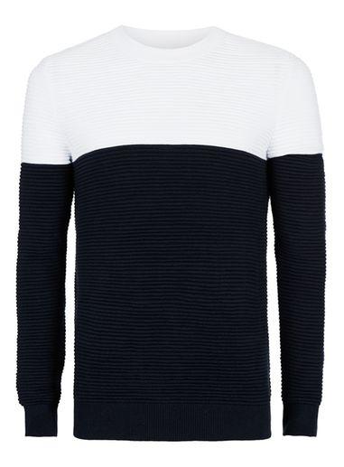 Topman Mens Blue White And Navy Ripple Jumper