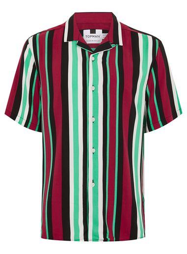 Topman Mens Green Mini Stripe Revere Shirt