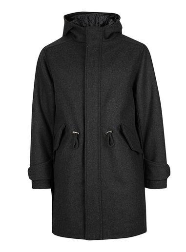 Topman Mens Grey Charcoal Wool Rich Military Style Parka