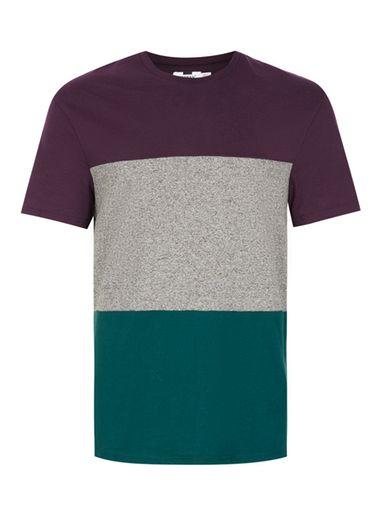 Topman Mens Purple, Teal And Grey Panelled T-shirt