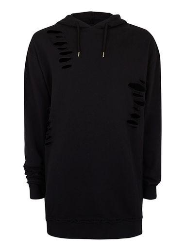 Topman Mens Black Extreme Ripped Oversized Hoodie