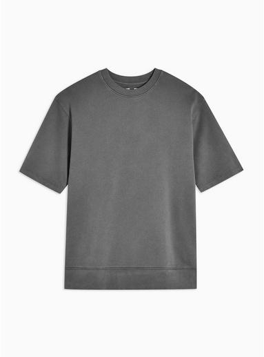 Topman Mens Grey Washed Gray Short Sleeve Sweatshirt