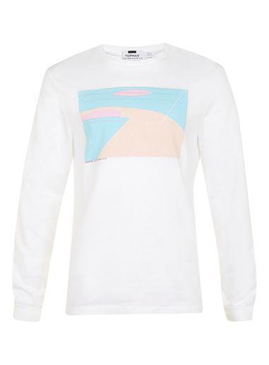 Topman Mens White Basketball Print Long Sleeve T-shirt