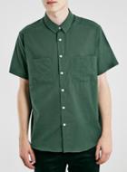 Topman Mens Green Lightweight Relaxed Fit Short Sleee Smart Shirt