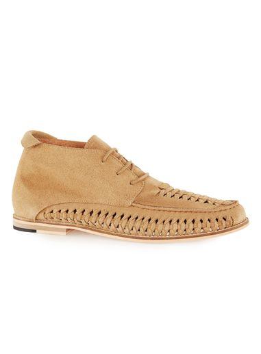 Topman Mens Yellow Sand Suede Woven Chukka Boots