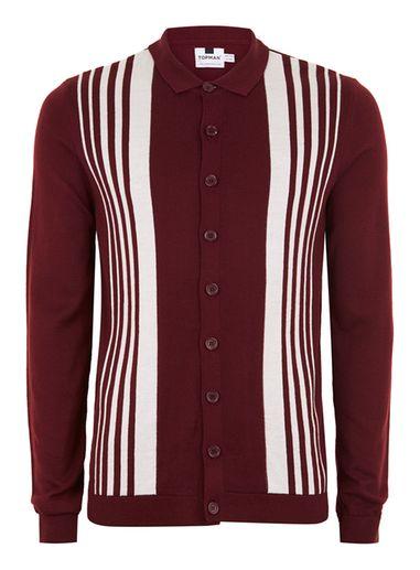 Topman Mens Red Burgundy Button Down Knitted Polo