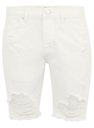 Topman Mens White Slim Fit Ripped Denim Shorts