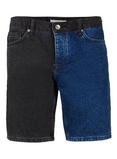 Topman Mens Blue Indigo And Black Spliced Slim Denim Shorts