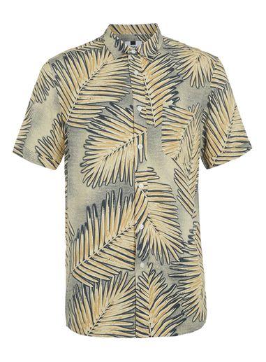 Topman Mens Multi Black And Stone Leaf Print Short Sleeve Casual Shirt