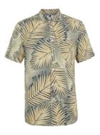 Topman Mens Multi Black And Stone Leaf Print Short Sleeve Casual Shirt