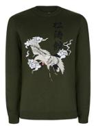 Topman Mens Khaki Crane Embroidered Sweater