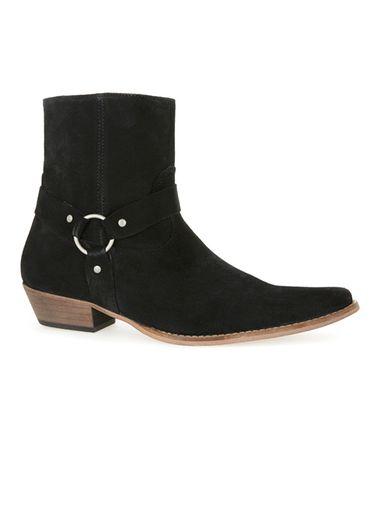 Topman Mens Black Suede Harness Boots