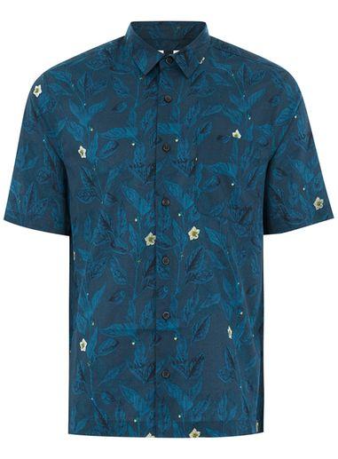 Topman Mens Blue Short Sleeve Floral Shirt