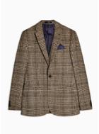 Topman Mens Heritage Brown Check Skinny Fit Single Breasted Suit Blazer With Notch Lapels