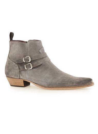 Topman Mens Grey Gray Suede Buckle Boots