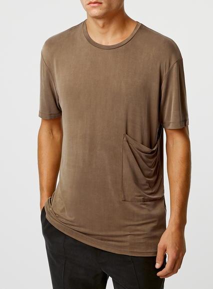 Topman Mens Yellow Lux P9 Camel Cupro Pocket T-shirt