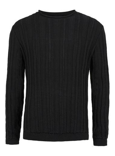 Topman Mens Black Ladder Rib Bagel Neck Sweater