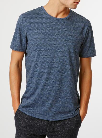 Topman Mens Blue Navy Diamond Crew T-shirt