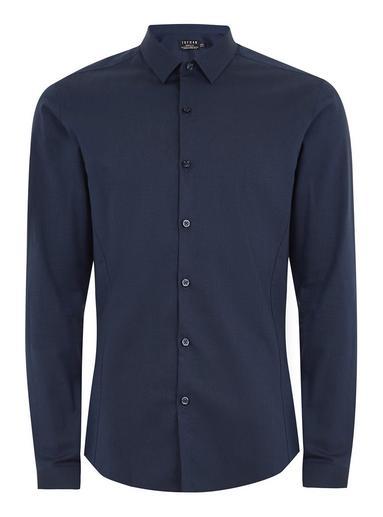 Topman Mens Navy Muscle Long Sleeve Shirt