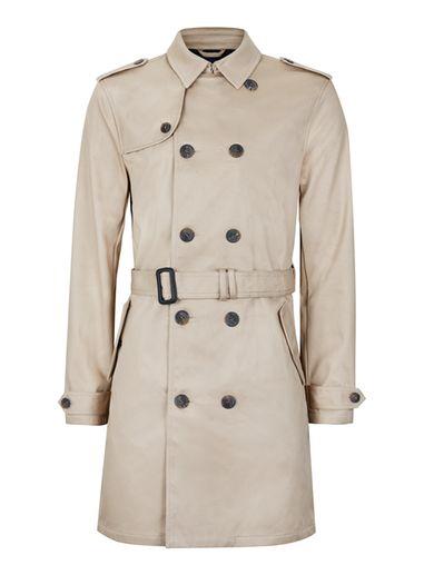 Topman Mens Brown Stone Trench Coat