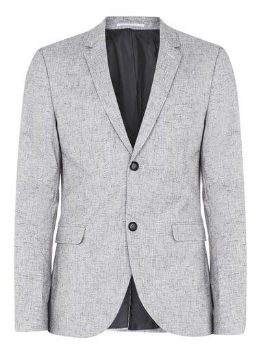 Topman Mens Light Grey Crosshatch Skinny Fit Blazer