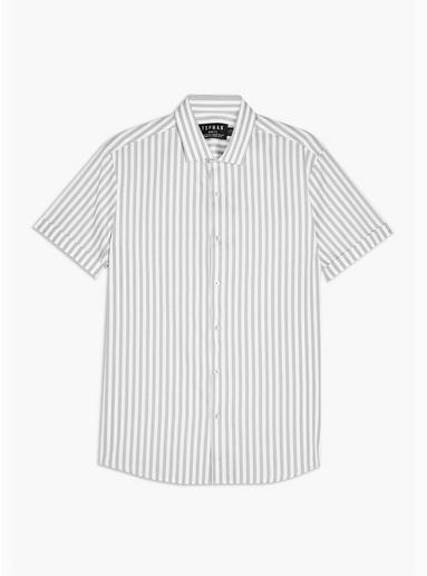 Topman Mens Light Grey And White Stripe Slim Shirt