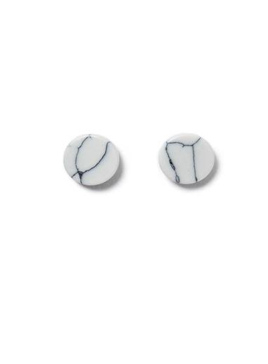 Topman Mens Silver Look And White Marble Stud Earrings*