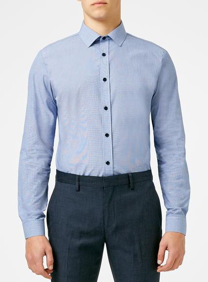 Topman Mens Blue Navy Puppytooth Long Sleeve Dress Shirt