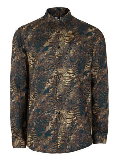 Topman Mens Brown Baroque Printed Casual Shirt