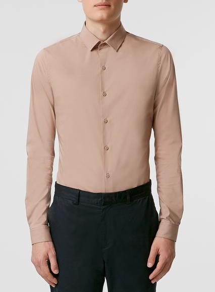 Topman Mens Brown Camel Stretch Long Sleeve Dress Shirt