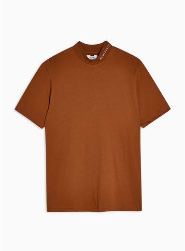 Topman Mens Brown Embroidered Turtle Neck T-shirt