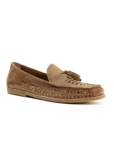 Topman Mens Brown Tan Suede Weaved Tassel Loafers