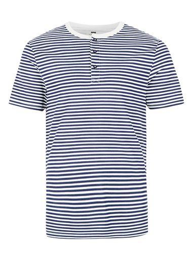 Topman Mens Blue Navy Stripe Grandad Collar Muscle Fit T-shirt