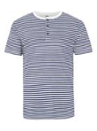 Topman Mens Blue Navy Stripe Grandad Collar Muscle Fit T-shirt
