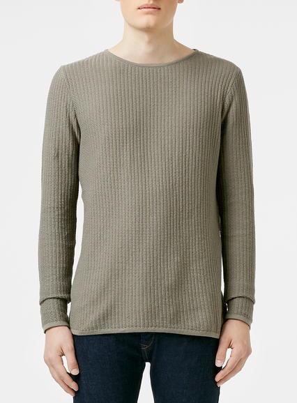 Topman Mens Green Sage Gridstitch Crew Neck Sweater