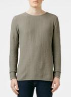 Topman Mens Green Sage Gridstitch Crew Neck Sweater