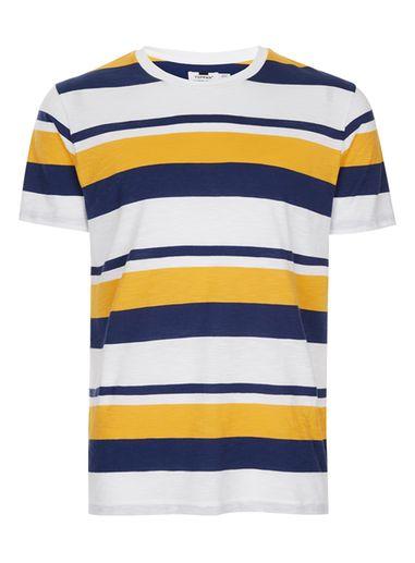 Topman Mens Yellow And Navy Stripe T-shirt