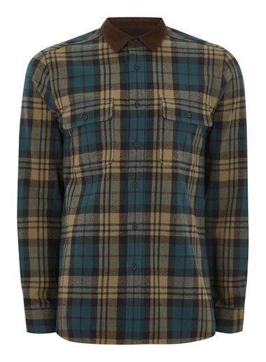 Topman Mens Green Teal And Orange Check Shirt