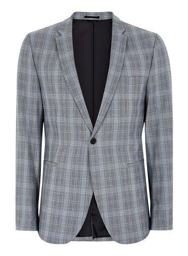 Topman Mens Grey Light Gray Check Skinny Blazer
