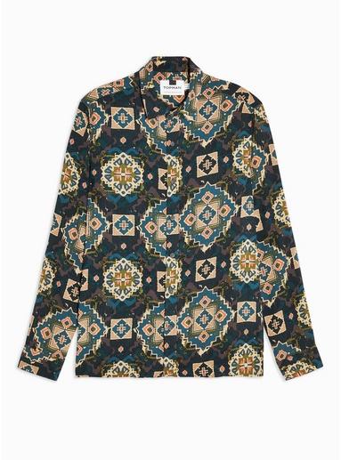 Topman Mens Multi Dark Floral Tile Print Slim Shirt