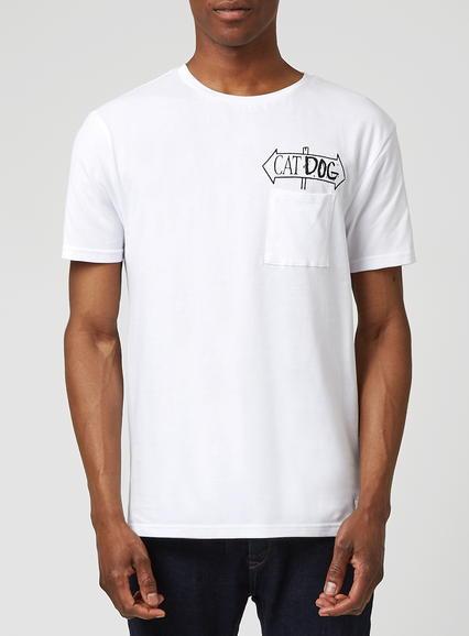 Topman Mens Nickelodeon White Catdog T-shirt