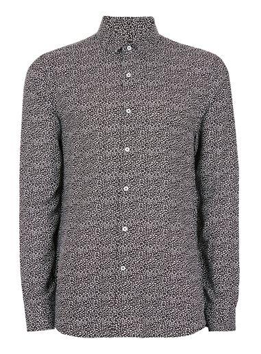 Topman Mens Black And White Speckle Viscose Casual Shirt