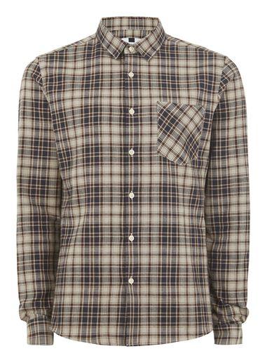 Topman Mens Navy And Brown Stone Check Shirt