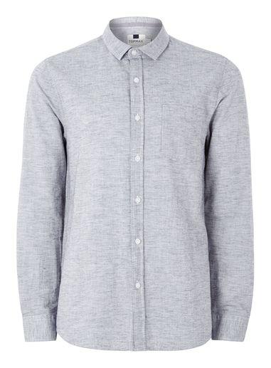 Topman Mens Khaki Gray Stand Collar Casual Shirt