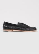 Topman Mens Marne Black Leather Woven Lace Up Shoes