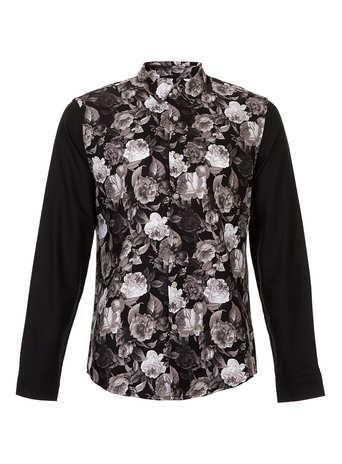 Topman Black Roses Contrast Long Sleeve Smart Shirt